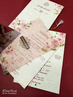 KLB-969 Pink Floral Wedding Card (2 Page & Couple Name Wooden Plate)-Kalash Cards