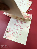 KLB-969 Pink Floral Wedding Card (2 Page & Couple Name Wooden Plate)-Kalash Cards