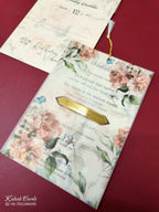 KLB-971 Orange Rose Floral Wedding Card (2 Page & Couple Name Acrylic)-Kalash Cards