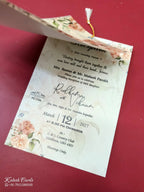 KLB-971 Orange Rose Floral Wedding Card (2 Page & Couple Name Acrylic)-Kalash Cards