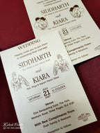 KLB-976 Maroon Leatherette Jacket Style Wedding Card (2 Page & Couple Name Wooden Plate)-Kalash Cards