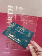 KLB-978 Blue Green Transparent Acrylic Transparent Wedding Card (1 Page)-Kalash Cards