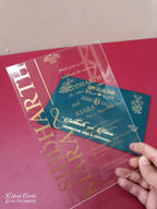 KLB-978 Blue Green Transparent Acrylic Transparent Wedding Card (1 Page)-Kalash Cards