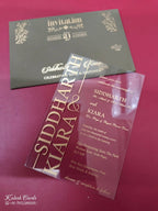 KLB-979 Green Transparent Acrylic Wedding Card (1 Page)-Kalash Cards