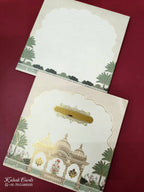 KLB-987 Creme Royal Arch Semi Box Wedding Card (2 Page & Couple Name Acrylic)-Kalash Cards