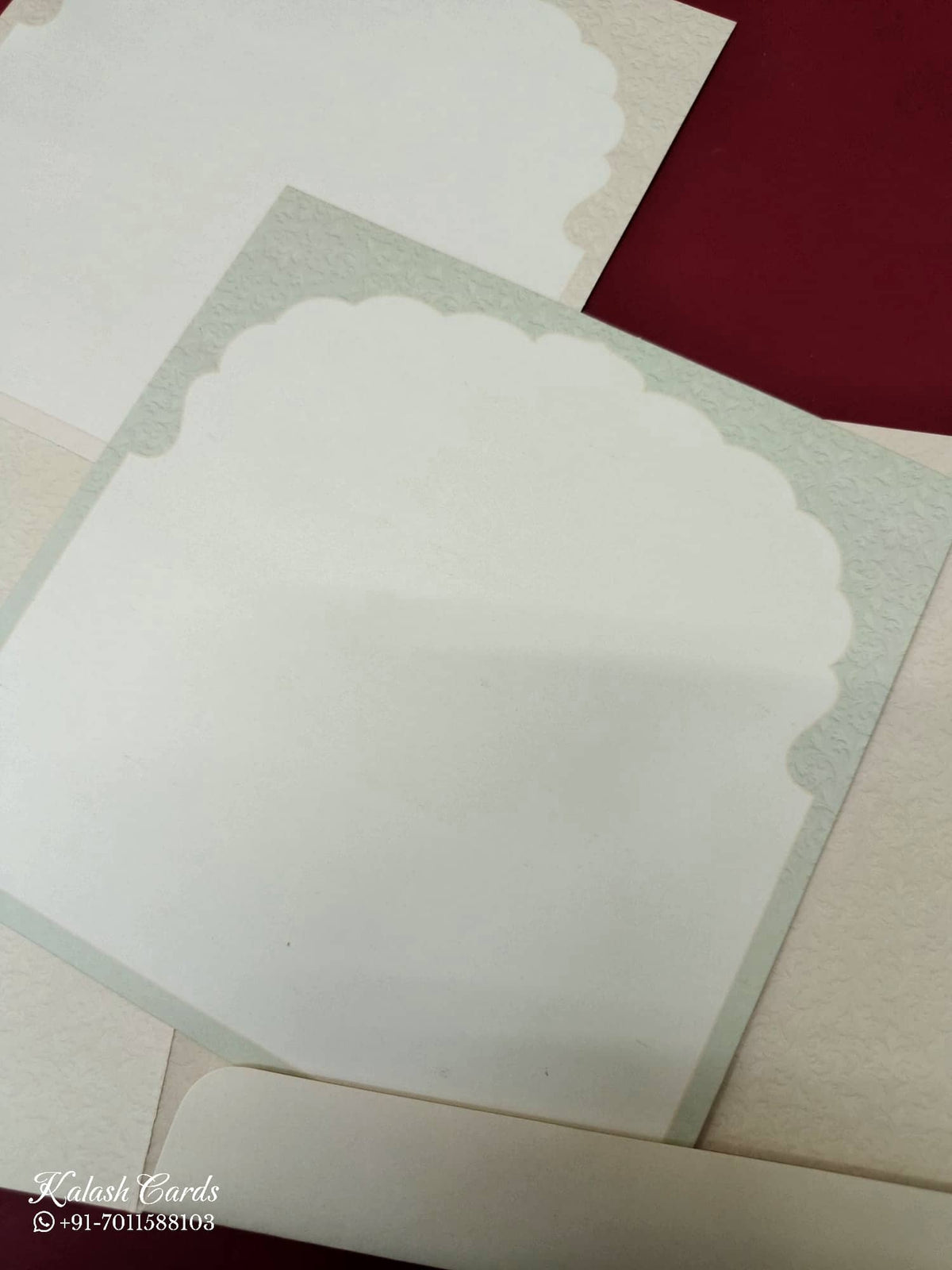 KLB-987 Creme Royal Arch Semi Box Wedding Card (2 Page & Couple Name Acrylic)-Kalash Cards