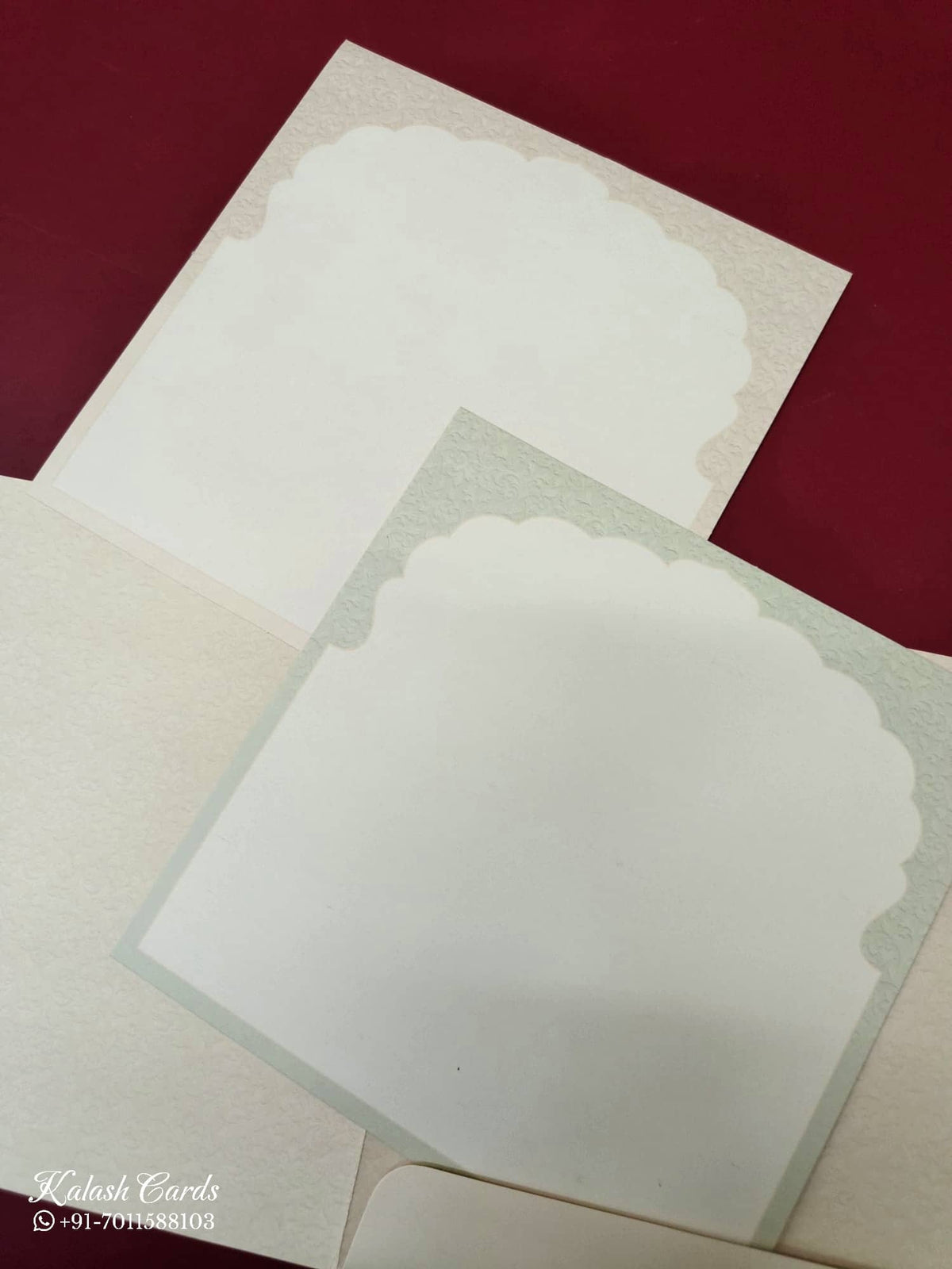 KLB-987 Creme Royal Arch Semi Box Wedding Card (2 Page & Couple Name Acrylic)-Kalash Cards