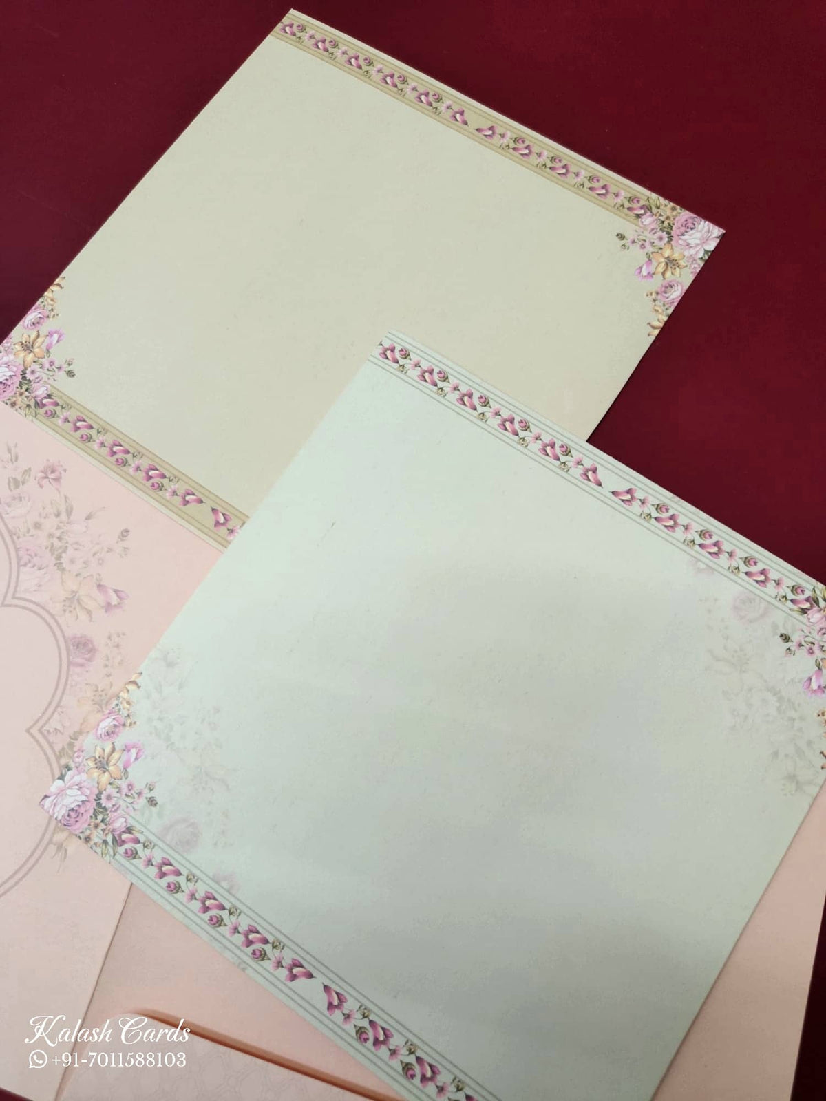KLB-989 Creme Mandap Semi Box Wedding Card (2 Page)-Kalash Cards