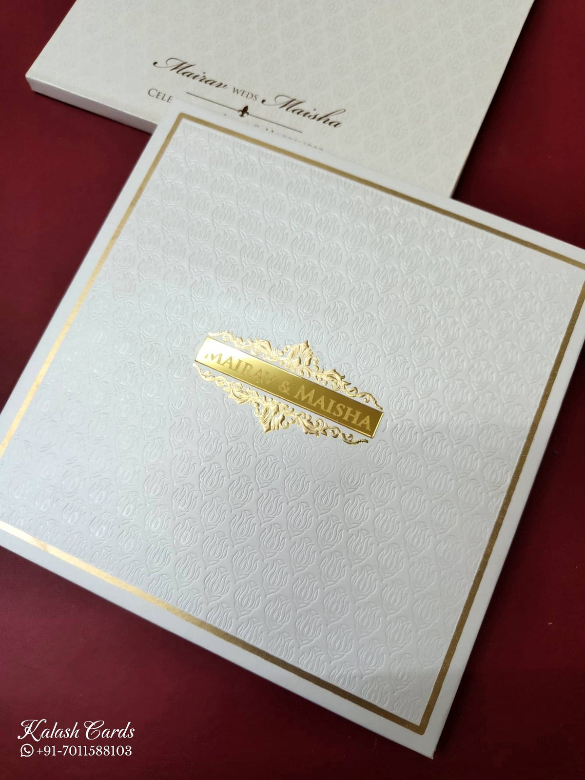 KLB-993 White Traditional Embossed Padded Thick Wedding Card (2 Page & Couple Name Acrylic)