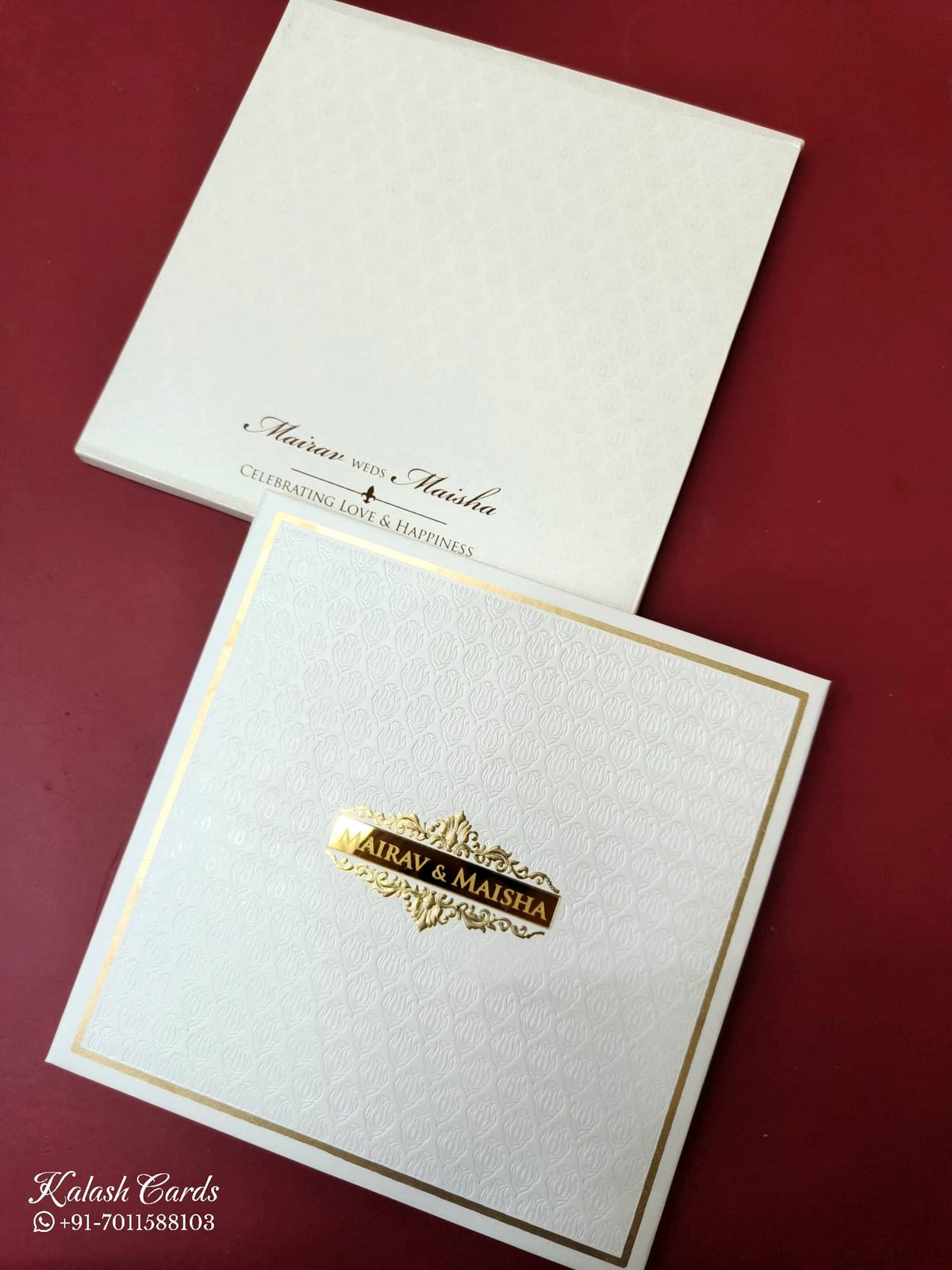 KLB-993 White Traditional Embossed Padded Thick Wedding Card (2 Page & Couple Name Acrylic)