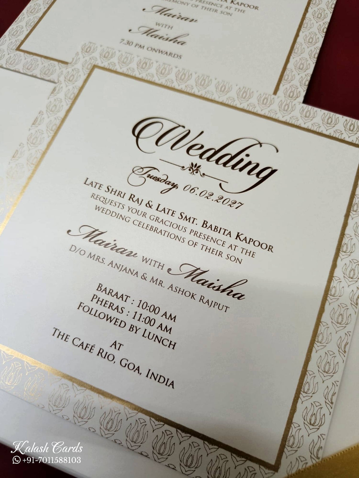 KLB-993 White Traditional Embossed Padded Thick Wedding Card (2 Page & Couple Name Acrylic)
