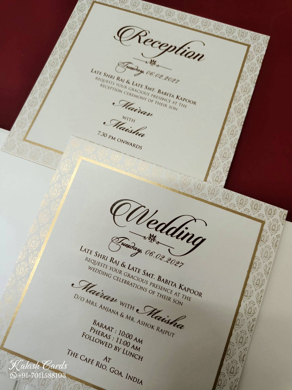 KLB-993 White Traditional Embossed Padded Thick Wedding Card (2 Page & Couple Name Acrylic)