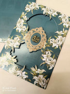 KLB-994 Green Floral Laser Cut 3-Fold Style Wedding Card (2 Page)