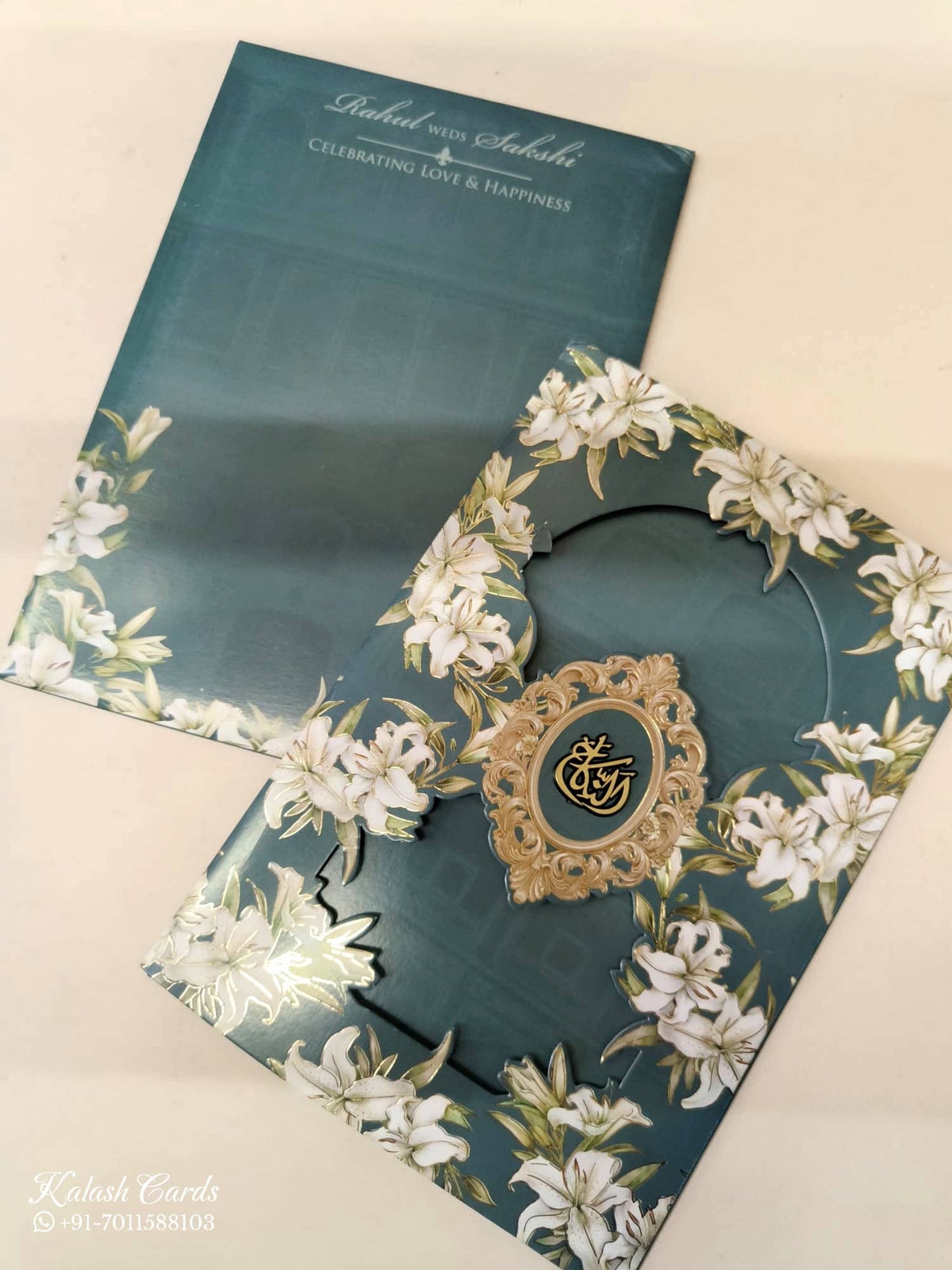 KLB-994 Green Floral Laser Cut 3-Fold Style Wedding Card (2 Page)