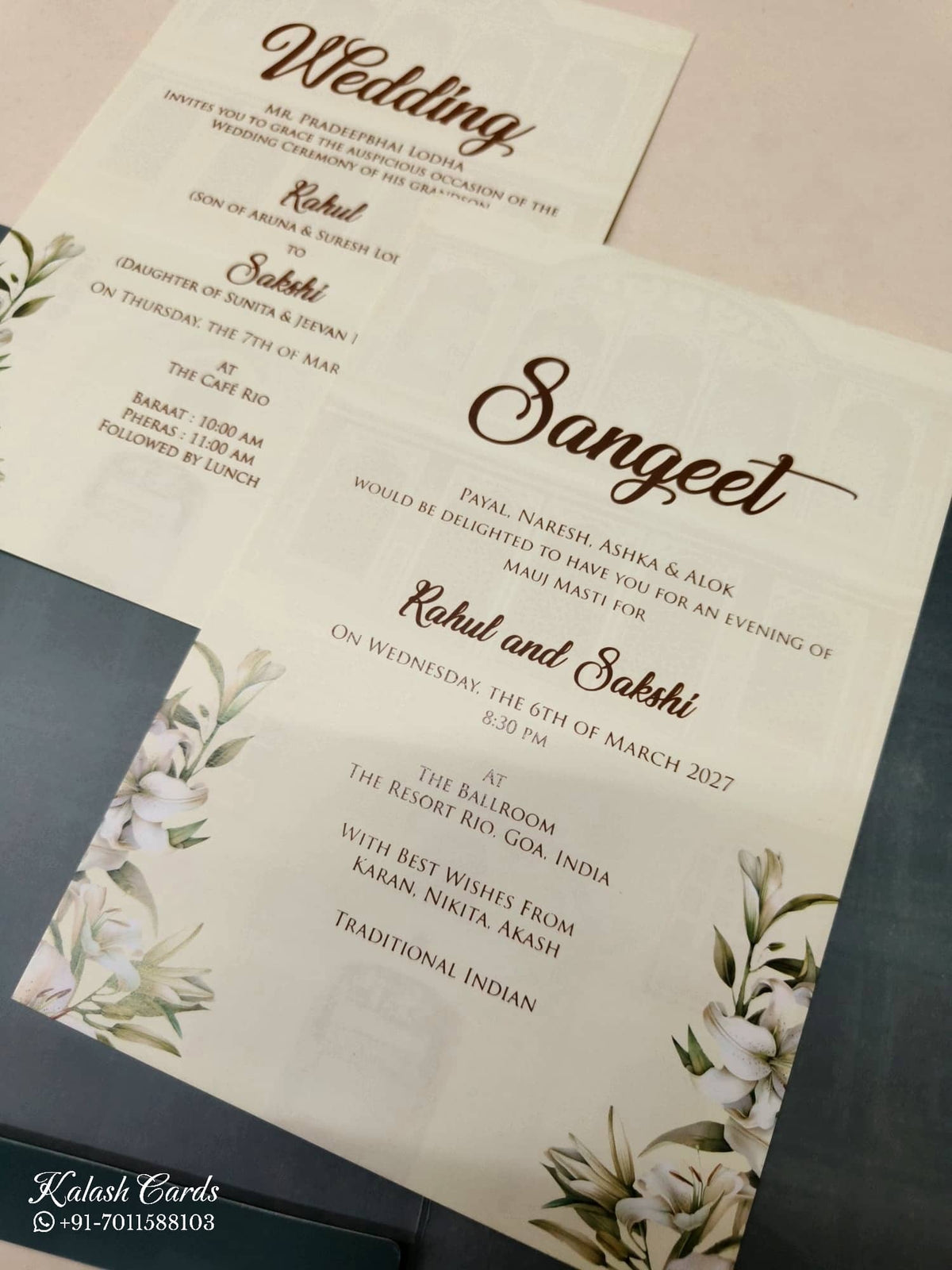 KLB-994 Green Floral Laser Cut 3-Fold Style Wedding Card (2 Page)