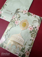 KLB-996 Green Royal Arch Laser Cut 3-Fold Style Wedding Card (2 Page)
