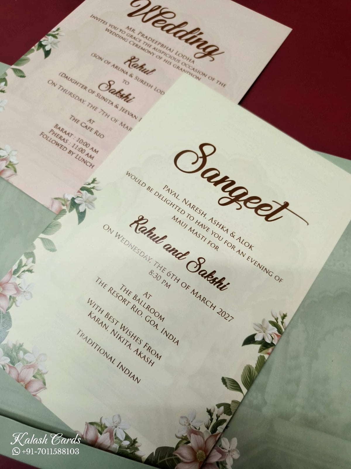 KLB-996 Green Royal Arch Laser Cut 3-Fold Style Wedding Card (2 Page)