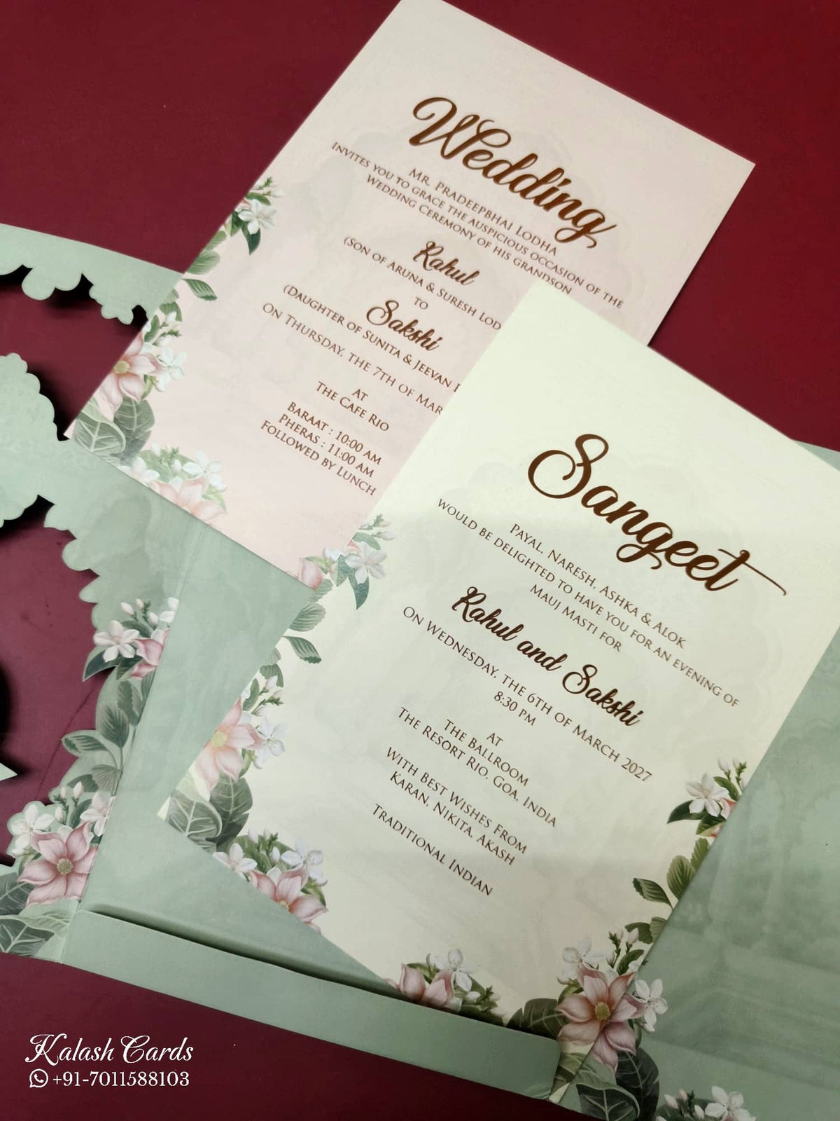 KLB-996 Green Royal Arch Laser Cut 3-Fold Style Wedding Card (2 Page)
