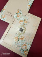 KLB-997 Peach Floral Laser Cut 3-Fold Style Wedding Card (2 Page)