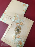 KLB-997 Peach Floral Laser Cut 3-Fold Style Wedding Card (2 Page)