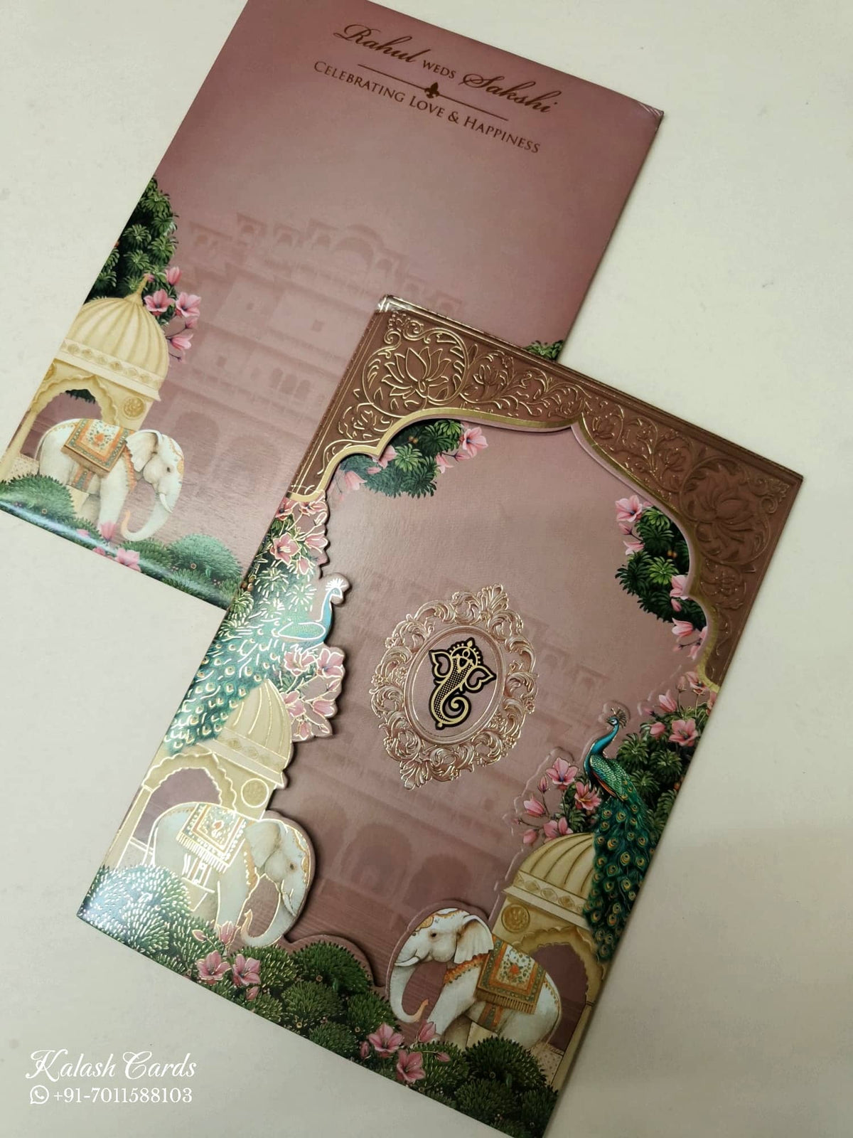 KLB-998 Brown Royal Fort Elephant Laser Cut 3-Fold Style Wedding Card (2 Page)