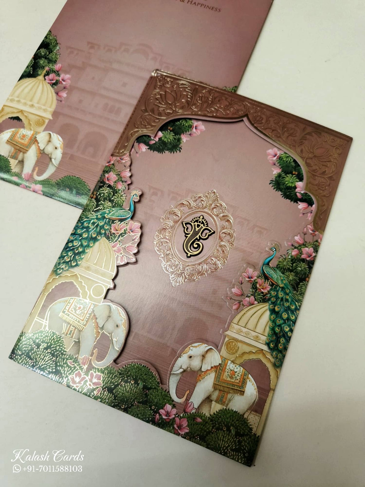 KLB-998 Brown Royal Fort Elephant Laser Cut 3-Fold Style Wedding Card (2 Page)