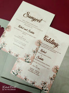 KLB-999 Green Royal Arch Floral Laser Cut 3-Fold Style Wedding Card (2 Page & Couple Name Acrylic)