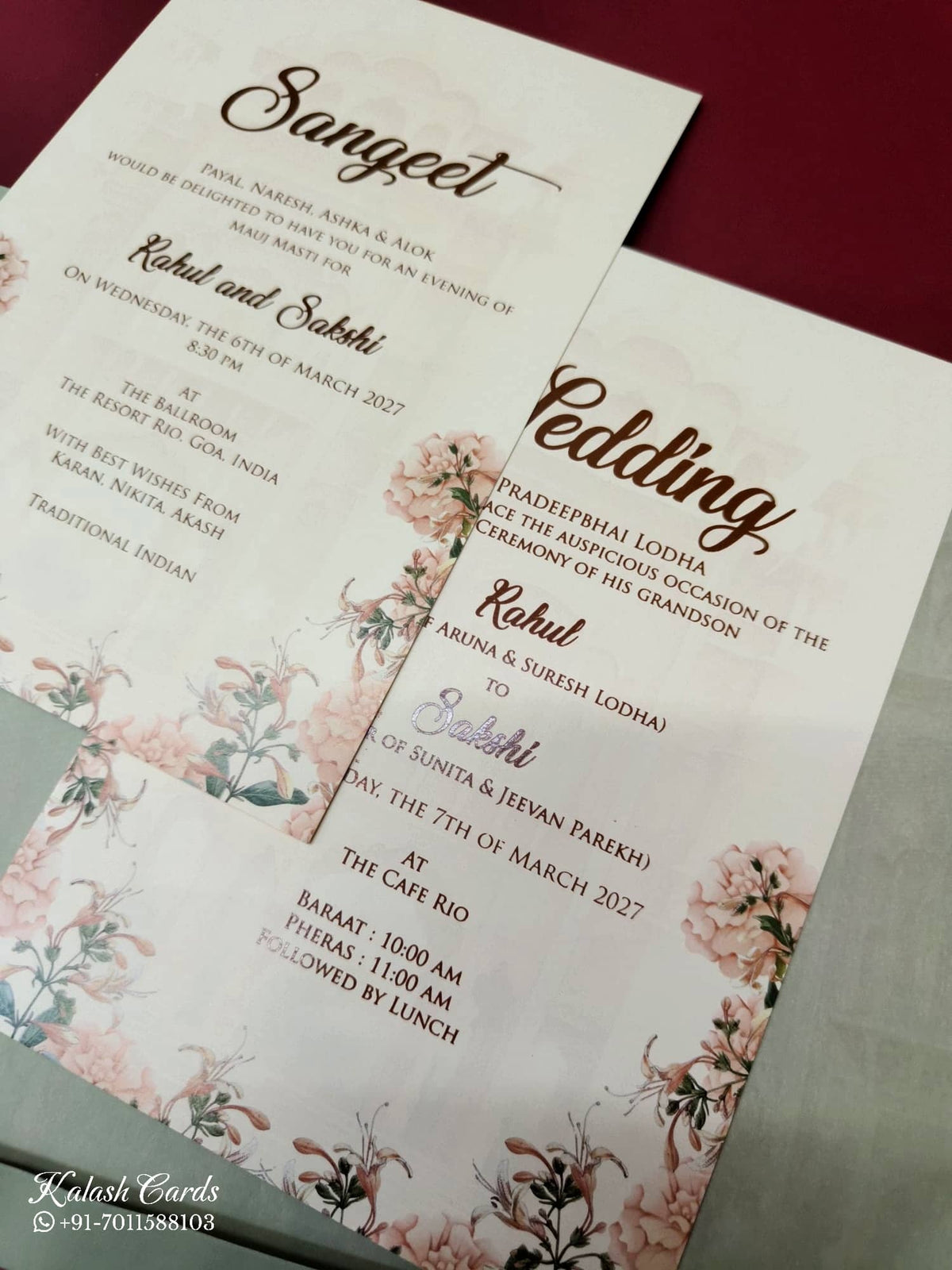 KLB-999 Green Royal Arch Floral Laser Cut 3-Fold Style Wedding Card (2 Page & Couple Name Acrylic)