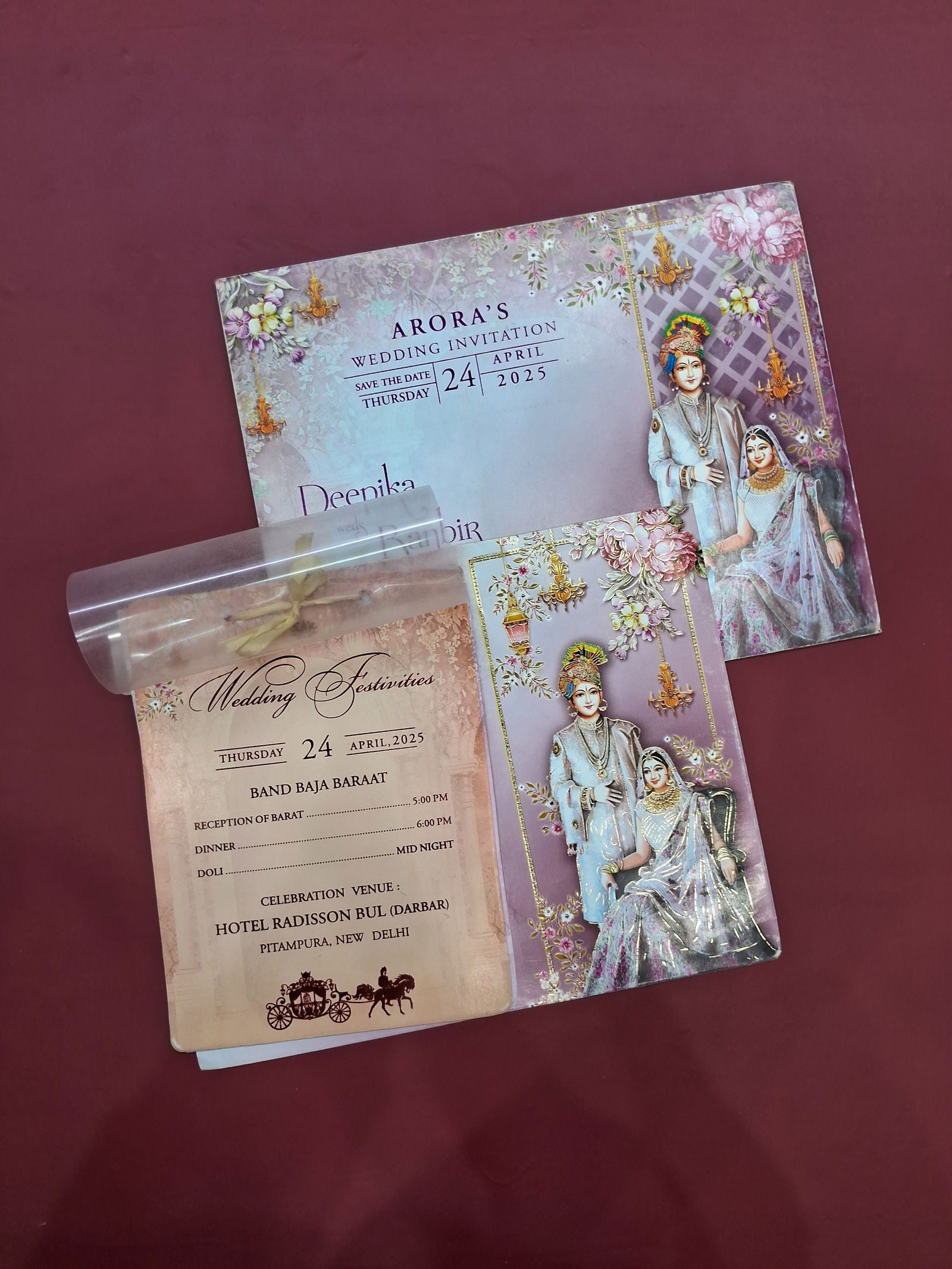 KLB505 Dulha Dulhan Paper Wedding Card with Transparent Insert - Kalash Cards