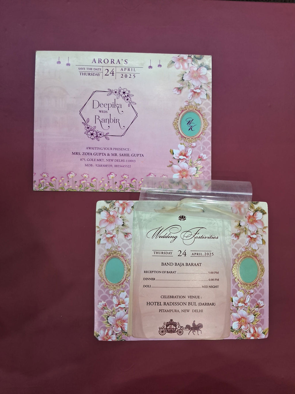 KLB506 Floral Design Paper Wedding Card with Transparent Insert - Kalash Cards