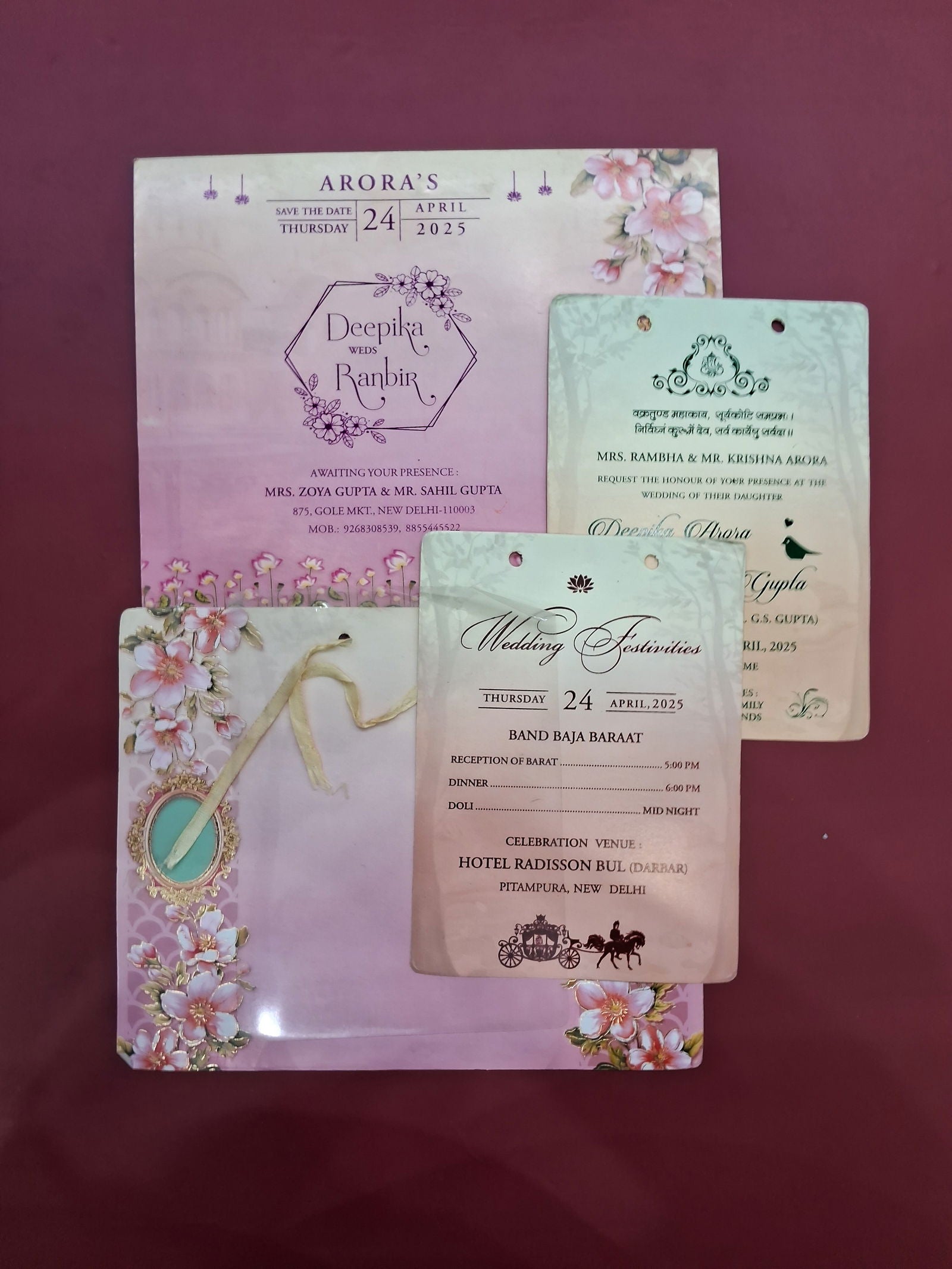 KLB506 Floral Design Paper Wedding Card with Transparent Insert - Kalash Cards