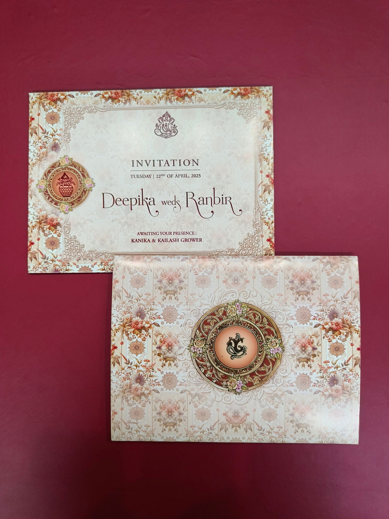 KLB509 Floral Design Paper Wedding Card - Kalash Cards