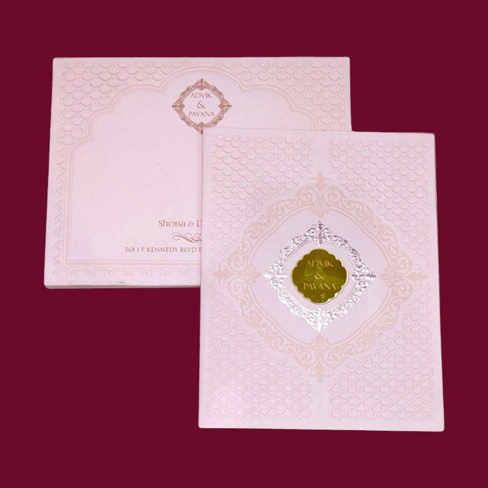 KLB516 Embossed Semi Box Paper Wedding Card - Kalash Cards