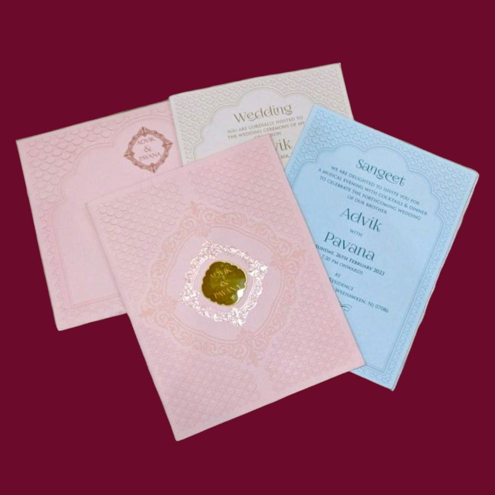 KLB516 Embossed Semi Box Paper Wedding Card - Kalash Cards