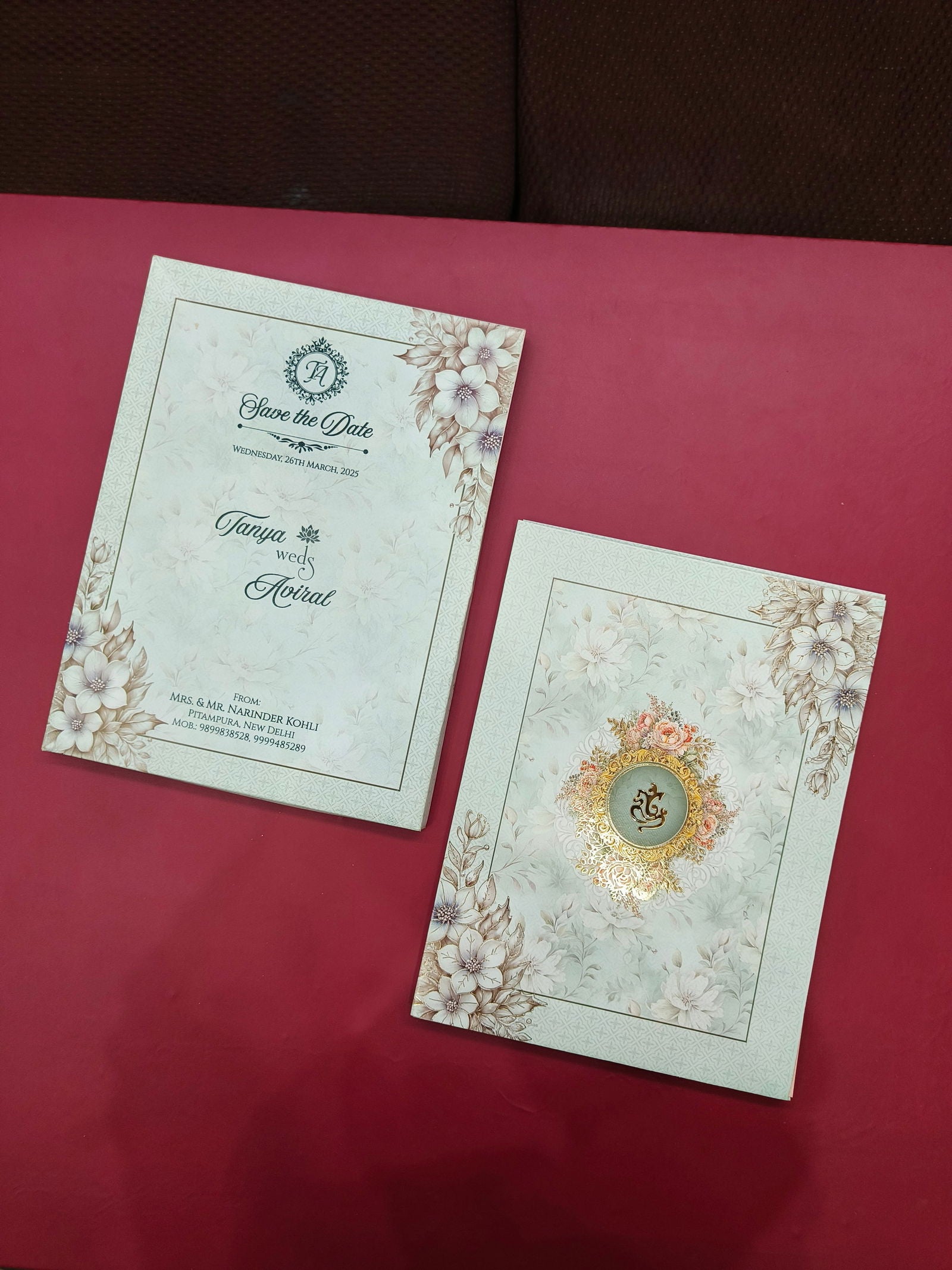 KLB521 Floral Design Semi Box Paper Wedding Card - Kalash Cards