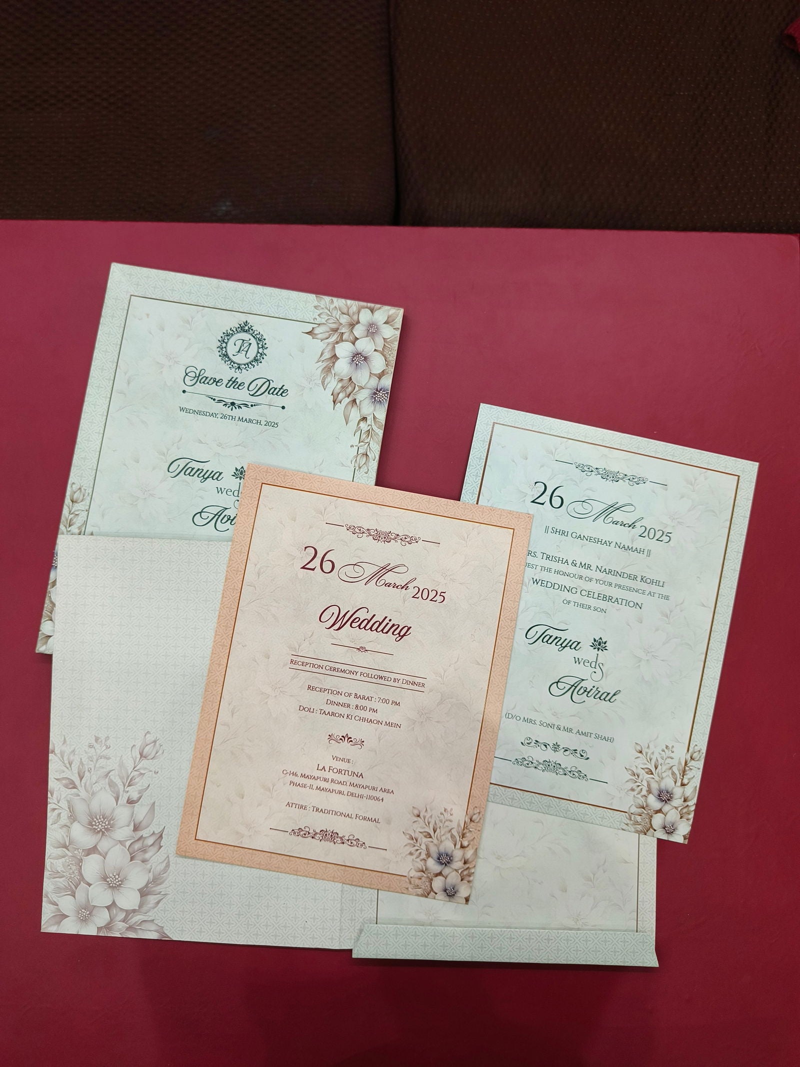 KLB521 Floral Design Semi Box Paper Wedding Card - Kalash Cards