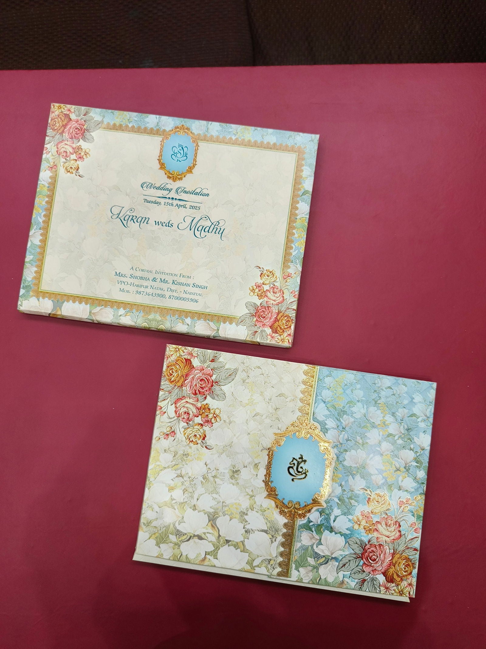 KLB526 Floral Design Semi Box Paper Wedding Card - Kalash Cards