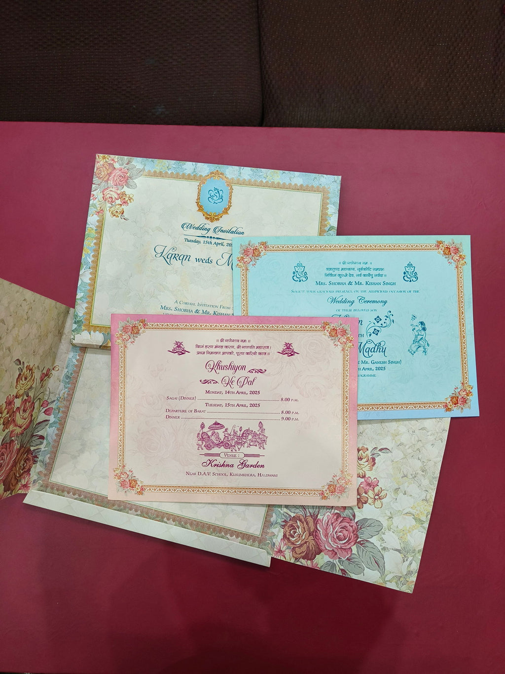 KLB526 Floral Design Semi Box Paper Wedding Card - Kalash Cards