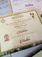 KLB527 Raja Rani Elephant Design Purple Color Double Door Style Semi Box Wedding Card (2 Page)