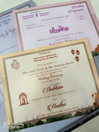 KLB527 Raja Rani Elephant Design Purple Color Double Door Style Semi Box Wedding Card (2 Page)