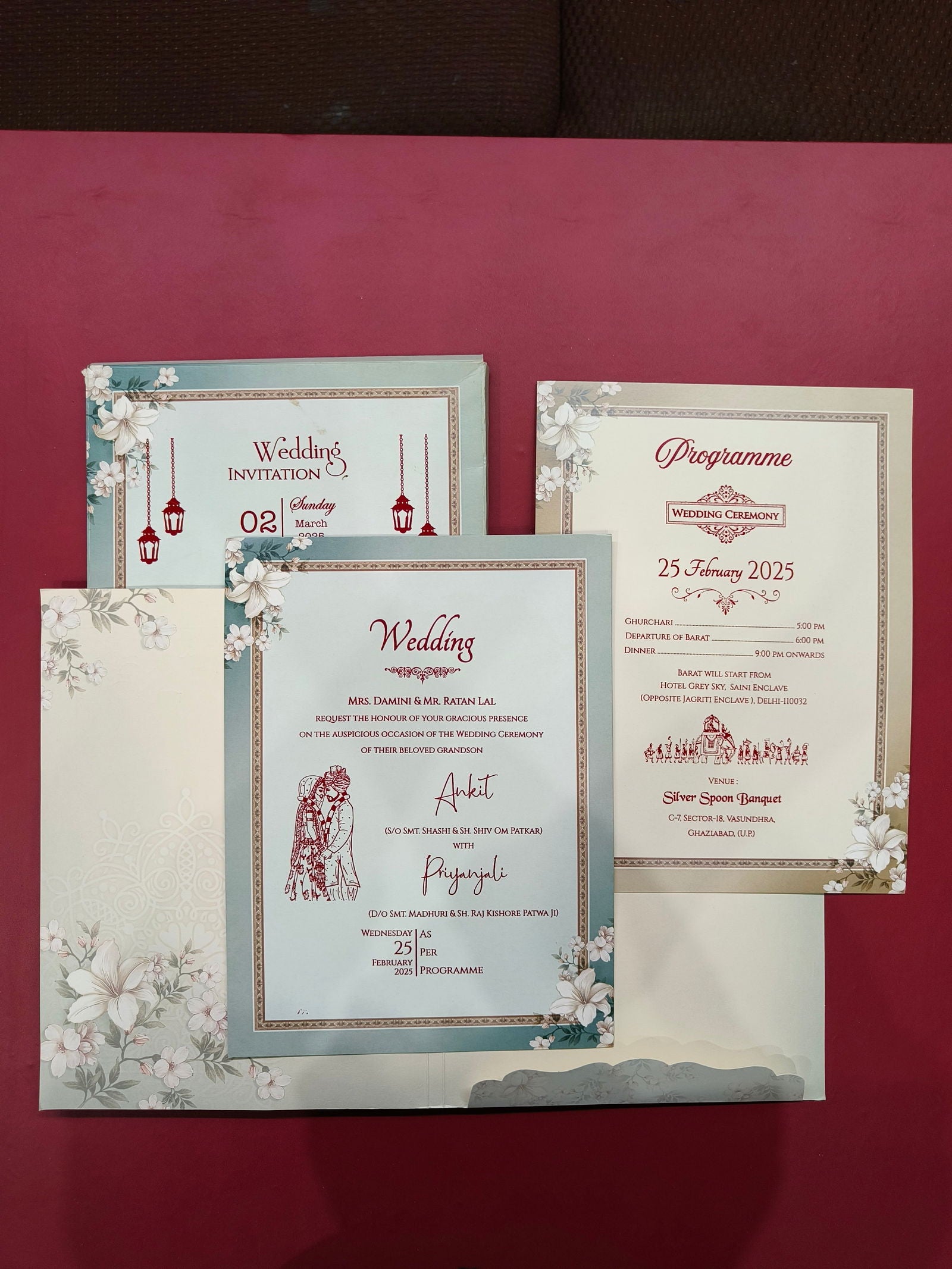 KLB534 Floral Design Semi Box Paper Wedding Card - Kalash Cards