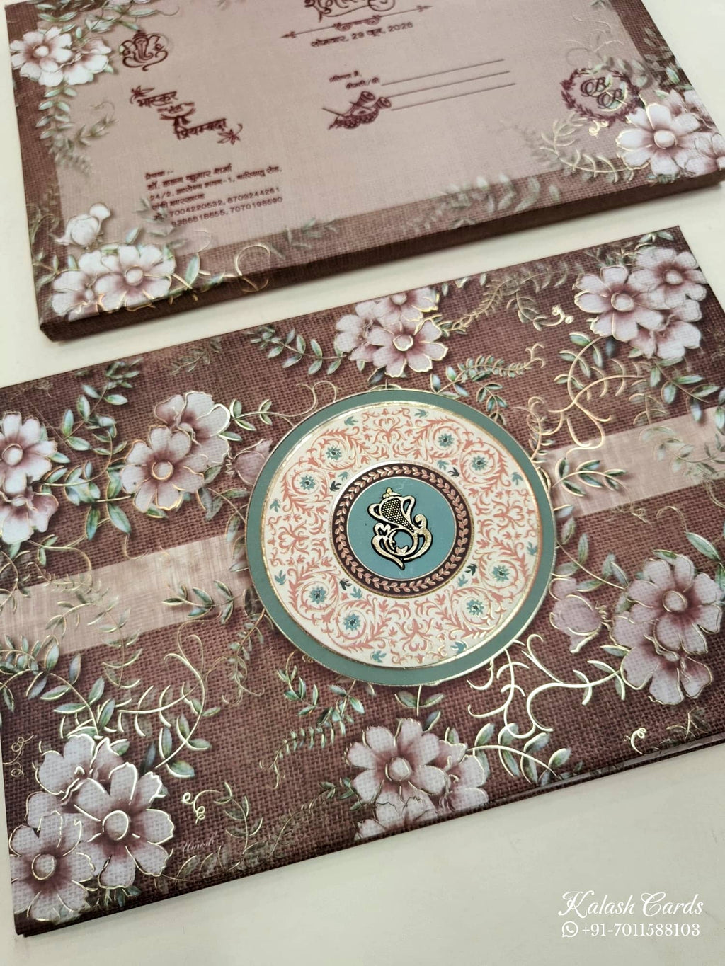KLB538 Floral Design Padding Hardboard Thick Wedding Card (2 Page & 1 Envelope)