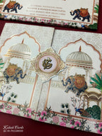 KLB539 Royal Fort Elephant Design Creme Color Double Door Style Semi Box Wedding Card (2 Page)