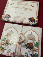KLB539 Royal Fort Elephant Design Creme Color Double Door Style Semi Box Wedding Card (2 Page)