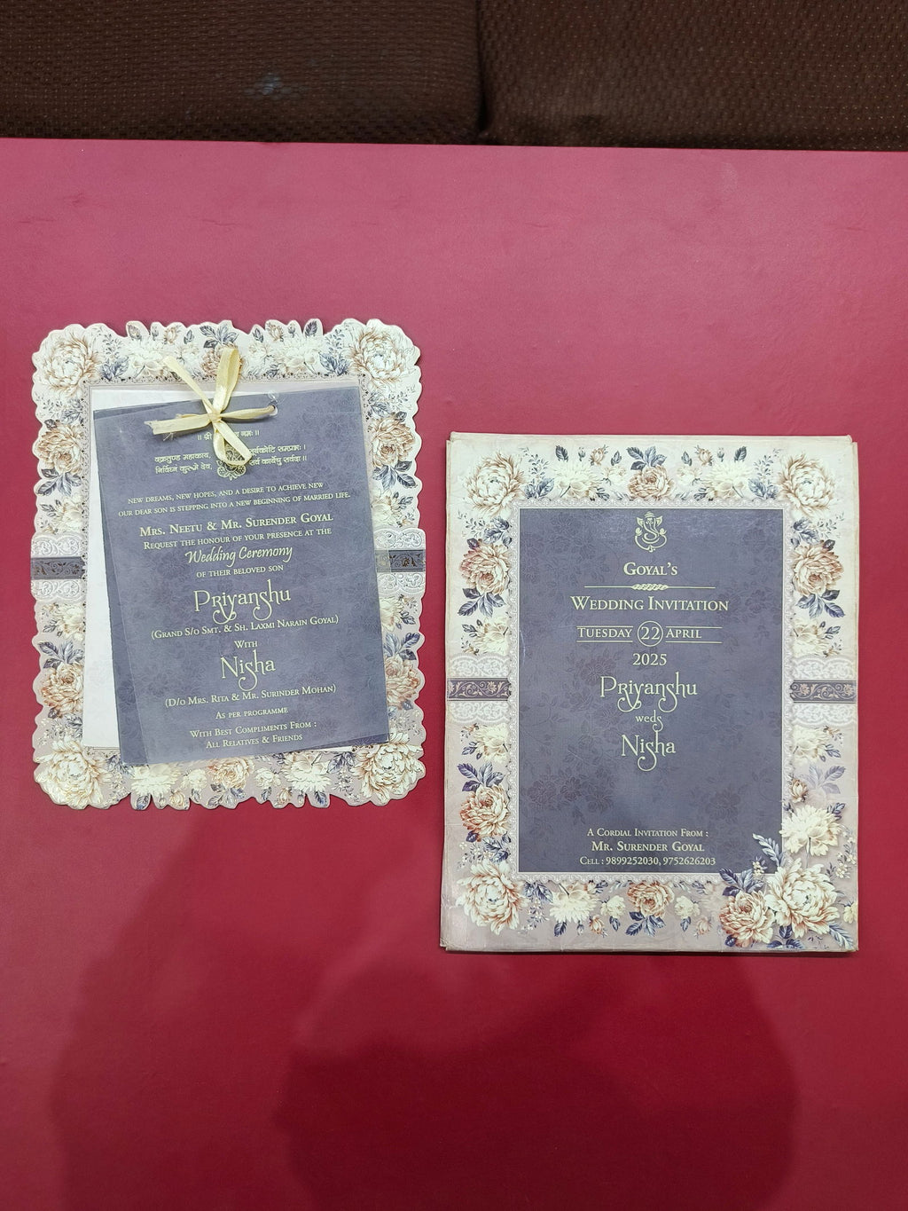 KLB540 Floral Design Semi Box Paper Wedding Card - Kalash Cards