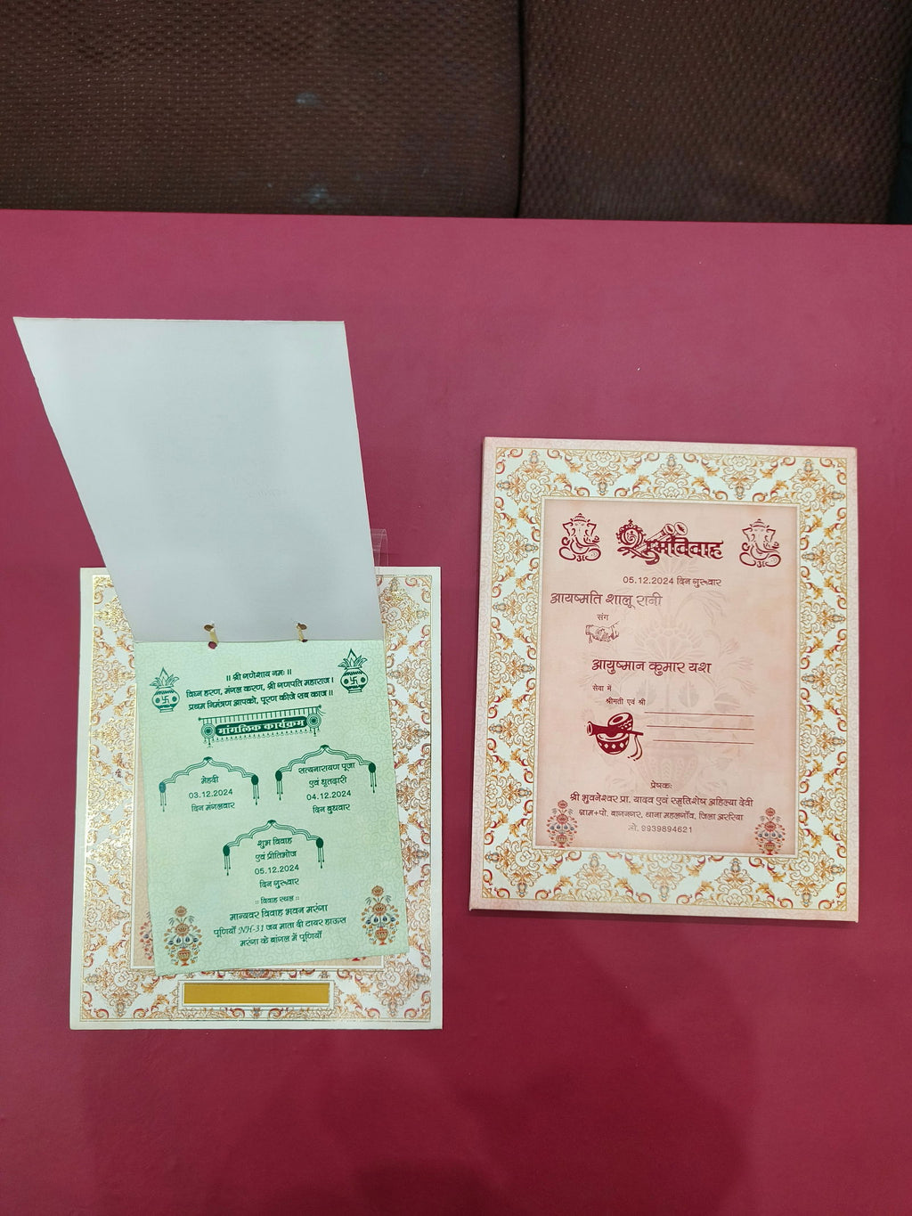 KLB541 Floral Design Semi Box Paper Wedding Card - Kalash Cards