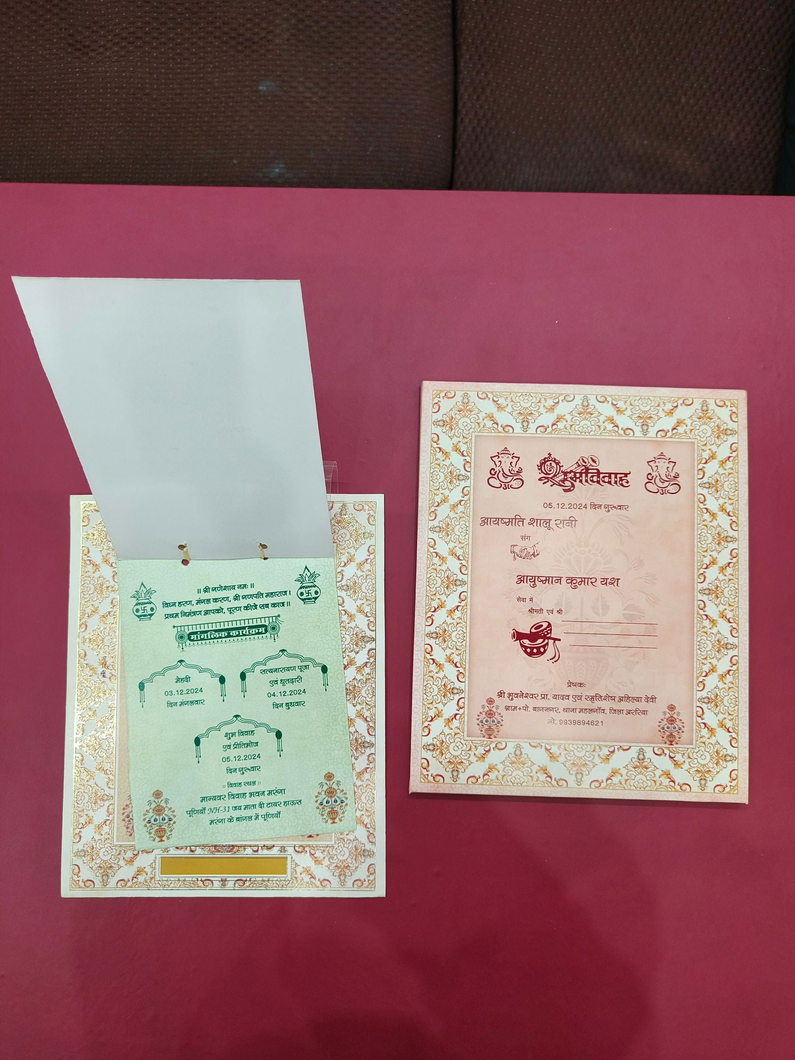 KLB541 Floral Design Semi Box Paper Wedding Card - Kalash Cards