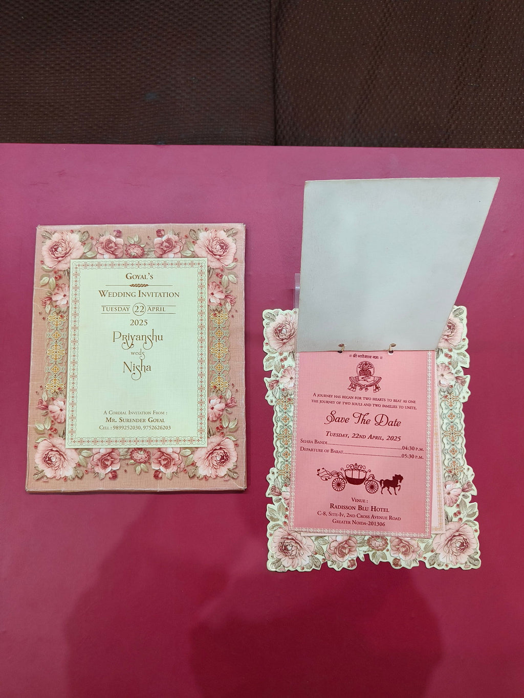 KLB542 Floral Design Semi Box Paper Wedding Card - Kalash Cards