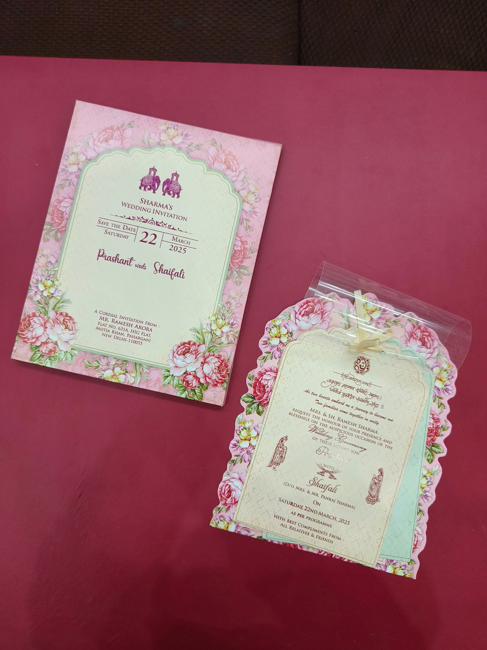 KLB543 Floral Design Semi Box Paper Wedding Card - Kalash Cards