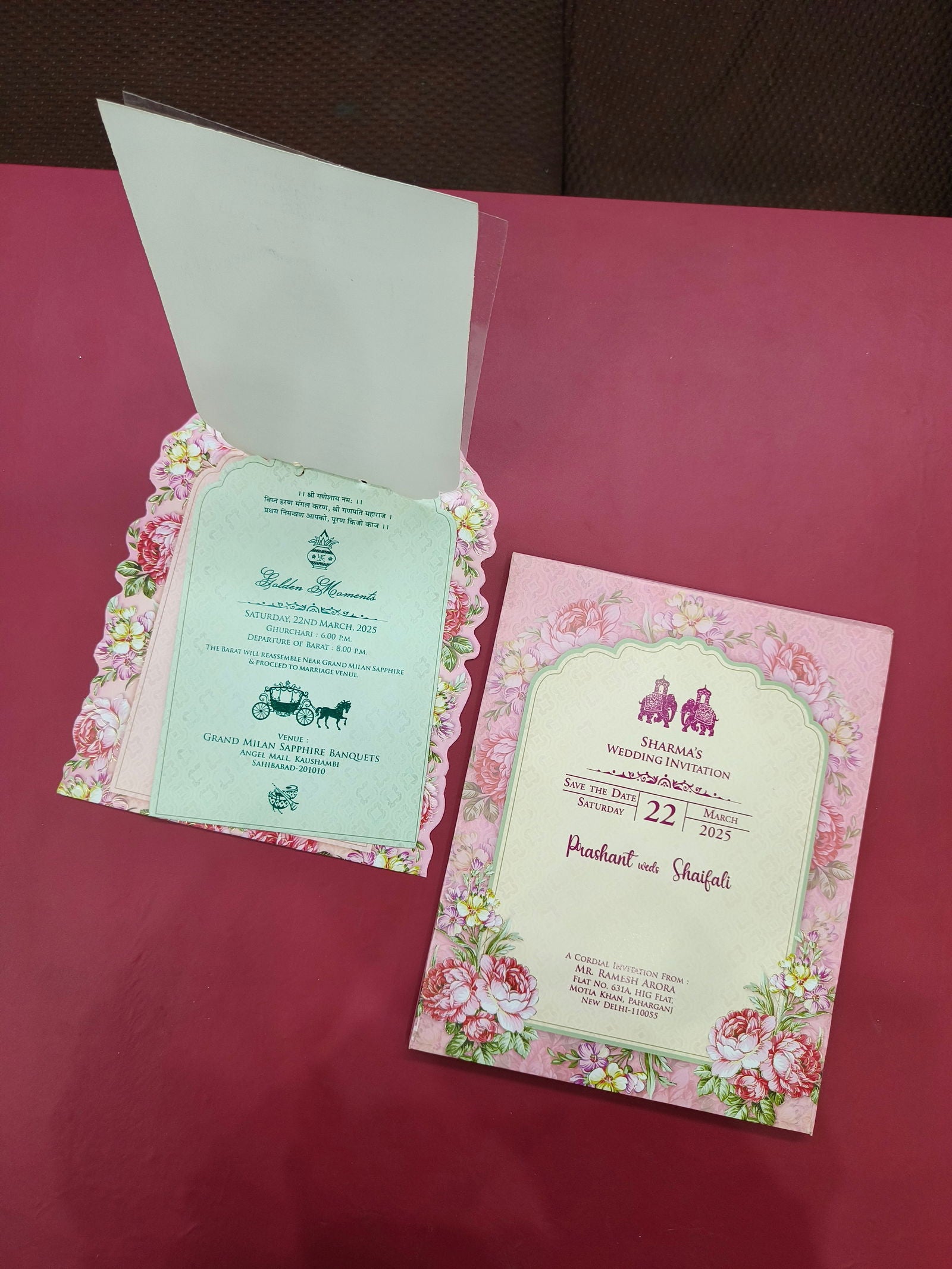 KLB543 Floral Design Semi Box Paper Wedding Card - Kalash Cards